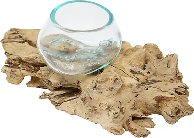 Produktbild von Dekoglas S Teakholz mit Glas, Ø ca. 10 - 15 cm Wurzelholz Glasvase S Liqvavase S Liqva S Gamal Root Molten Vase S