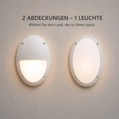 Image de Lampe d'extérieur LED Applique murale Bulkhead Blanche IP66 8,5W = 75W E27 2700K Dimmable avec 2 couvercles