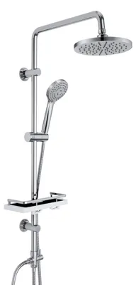 Image de JOHO Kit de douche à effet pluie sans robinetterie, système de douche en acier inoxydable avec étagère, kit barre de douche avec pomme de douche ABSD20cm