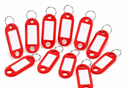 Produktbild von 50er Pack Schlüsselanhänger zum Beschriften Einfarbig - Schlüsselschilder mit Ring beschriftbar | Schlüsselring zum Beschriften | Schlüsselring Kunststoff mit auswechselbaren Etiketten - ROT