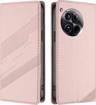 Productafbeelding van Hoesje voor de OnePlus 12 - Phonesta portemonneehoes met reliëflijnen - Roze