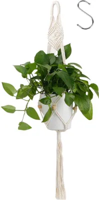 Image de 2 suspensions pour plantes en macramé, corde en coton, crochets métalliques, pour le jardin ou le balcon