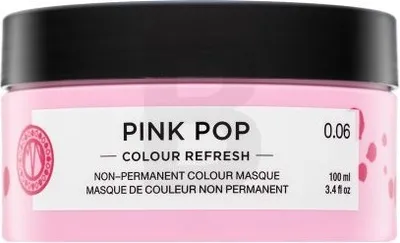 A product shot of a pink hair masque in a jar with a black lid.