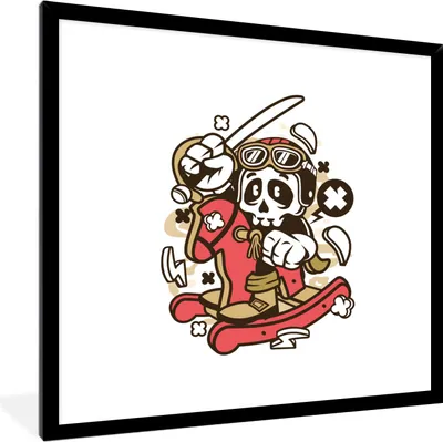 Produktbild von MuchoWow® MuchoWow® Gerahmtes Poster Vintage - Totenkopf - Schaukelpferd 40x40 cm - Poster mit zchwarzem Bilderrahmen - Mit Rahmen - Wanddekoration Schlafzimmer