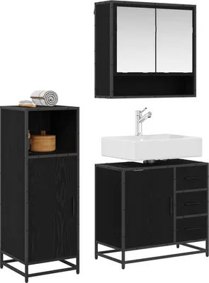 Produktbild von vidaXL Badezimmermöbel-Set 3 pcs Schwarz Eichen-Optik Holzwerkstoff