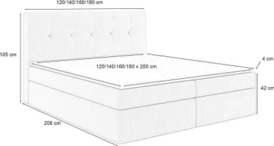 Produktbild von MR GROUP Boxspringbett mit Bettkasten PATRYCJA, 140x200, dunkelgrau H3, geflechtes Stoff, Polsterbett Matratze Topper Doppelbett Bett für Schlafzimmer