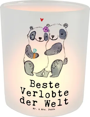 Produktbild von Mr. & Mrs. Panda Outdoor Windlicht Panda Beste Verlobte der Welt - Transparent - Geschenk, Frau, Kerzenglas, glaswindlicht, Ehe, glas kerzenhalter, Teelichthalter