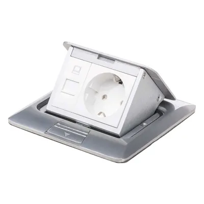 Produktbild von Einbausteckdose Fußbodensteckdose Steckdose 2-fach RJ45 & Schuko Edelstahl für Boden & Wand Bodendose