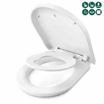 Produktbild von WC-Sitz Family, D-Form Toilettendeckel mit Absenkautomatik - Toilettensitz Kinder WC Deckel, Klodeckel Klobrille
