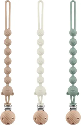 Produktbild von Set von 3 Silikon Schnullerketten, mit Namen, für Babys 0-6 Monate, BPA-frei, langlebig