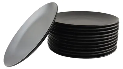 Productafbeelding van Set van 12 Diepe Borden - Mat Zwart - Diameter 27 cm