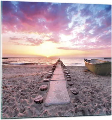 Produktbild von Bilder auf glas - Einteilig - Boot Strand Himmel - 40x40cm - Glasbilder - Wandbilder - Bilder - zum Aufhängen bereit - Wanddekoration aus Glas - Glas Bilder - Wandbild auf Glas - GAC40x40-5064