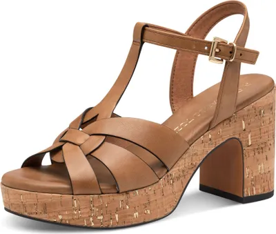 Produktbild von MARCO TOZZI Damen Sandale Vegan High Heel Blockabsatz bequem elegant 2-28394-42, Größe:39 EU, Farbe:Braun