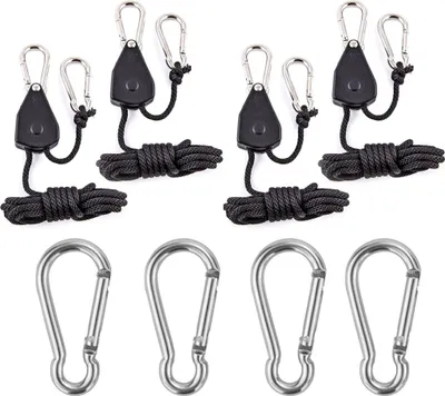 Produktbild von 4 Stück Seil Ratsche mit Haken Fuß Langer Einstellbarer Hochleistungs seilzug (68 KG Gewichtskapazität) Verstärktes Metall,2 Paar, Schwarz
