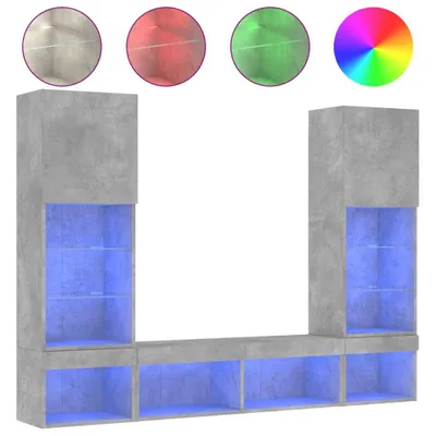 Produktbild von 5-tlg. Wohnwand mit LED-Beleuchtung Betongrau Holzwerkstoff
