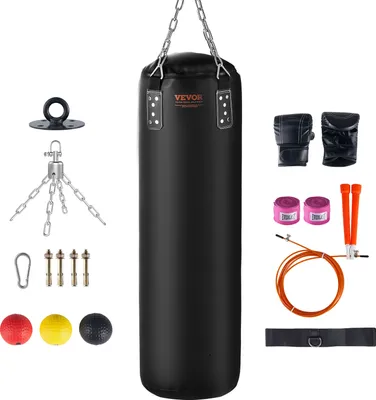 Obrázok produktu pre VEVOR 120 cm ťažké boxovacie vrece pre dospelých tínedžerov deti s vnútorným/záhradným boxovacím vrecom Nenaplnený boxovací vak s boxerskými rukavicami, bandážami, reťazami, stropnými hákmi pre MMA, kickbox, Muay Thai