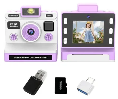 Produktbild von ZELURXX Kinder Sofortbildkamera mit Farbdruck, Dualkamera, 1080P Video, 8-fach Zoom, 2,8-Zoll-Display, 32GB, Lila