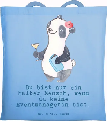 Produktbild von Mr. & Mrs. Panda Stoffbeutel Eventmanagerin Herz - Sky Blue - Geschenk, Beruf, Spruch, Laptoptasche, Promoterin, Shopping Tasche, Tote Bag, Lustig, totebag, canvas