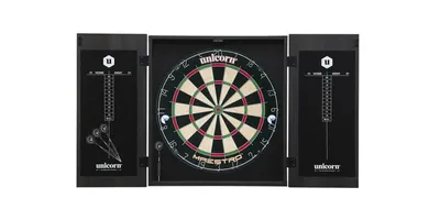 Produktbild von Unicorn Home Darts Centre Dartscheibe Dartschrank, Maestro, 6 Pfeile, schwarz