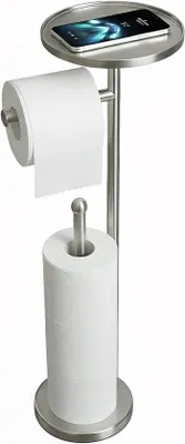 Produktbild von Toiletpapierhalter mit Holzplatte für 4 zusätzliche Rollen - freistehend mit Aufbewahrungsraum