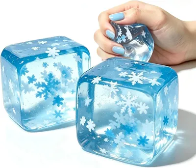 Productafbeelding van Ijsblokjes squishy - Set van 2 - Squishy ijsblokjes met sneeuwvlok-effect - Knijpspeelgoed - Stressspeelgoed