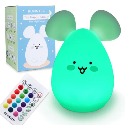 Produktbild von BONNYCO Nachtlicht Kinder mit Fernbedienung und Berührungssensor 16 Farben. Maus Nachtlicht Baby mit Timer, Nachttischlampe Kinder Silikon BPA-Frei. Nachtlampe Kinderzimmer, Geschenke Baby