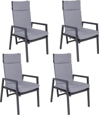 Produktbild von Gartenstuhl 4er Set JULE - Kunststoff, mit Kissen, Schwarz | Gartenstühle Wetterfest Essstühle Outdoor Terrasse