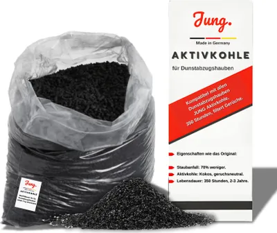 A bag of activated charcoal pellets next to a box of the same product.