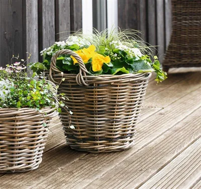 Produktbild von Pflanzkorb "Rattan" groß, Ø 40x30 cm Blumentopf, Pflanztopf, Pflanzkübel für Draußen, Blumenkübel