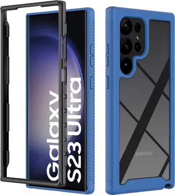 Produktbild von Galaxy S23 Ultra Hülle, Hybrid Transparente Rückseite Robust TPU Bumper Rutschfest Stoßfest Ganzkörper Schutzhülle für Samsung Galaxy S23 Ultra Dunkelblau