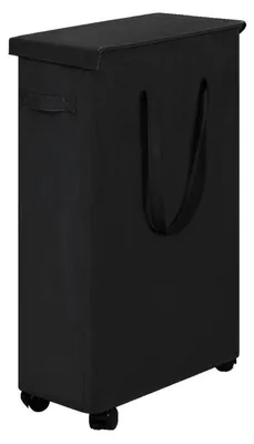 Produktbild von Schmaler Wäschekorb mit Deckel 55L, faltbar, mit Rollen, Schwarz