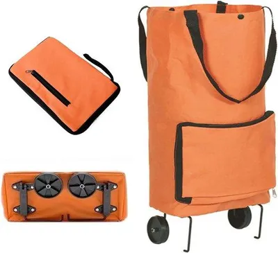 Image de Chariot de courses pliable - Sac à provisions à roulettes - Orange