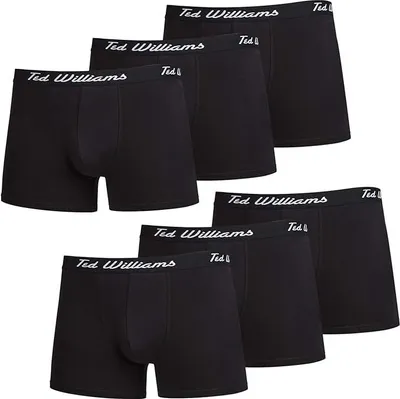 Produktbild von Ted Williams Boxershorts Herren, aus Baumwolle, Schwarz, Größe L, 6 Stück - Bequem anliegend und elastisch - Unterwäsche, Unterhosen, Boxers Shorts