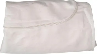 A folded white fabric product, possibly a blanket or hammock, on a white background.