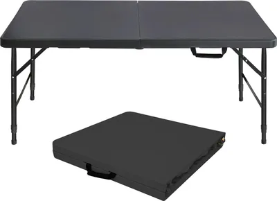 Obrázek produktu pro Skládací stůl 125 cm – kempingový/piknikový stůl – s držadlem – výškově nastavitelný – nosnost 135 kg – obdélníkový – pro 6 osob – černý