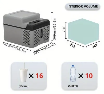 Productafbeelding van Draagbare Koelkast 12 Liter met Compressorsysteem en Dubbele Stroomoptie