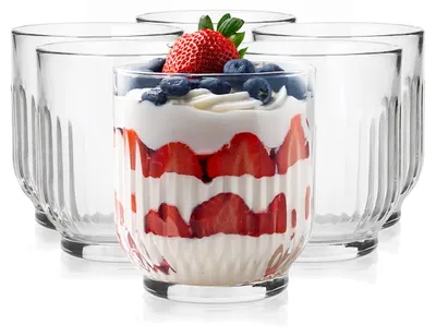 6 Eisbecher aus Glas, Dessertgläser, gestreift, 290 ml
