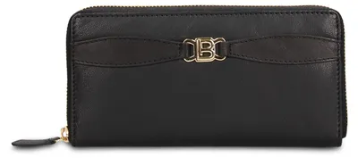 Immagine prodotto di Portafoglio da donna in vera pelle, con zip, marca Laura Biagiotti, colore nero, design elegante, dimensioni 15x10 cm