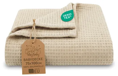 Produktbild von Babydecke Waffeldecke Waffelpiqué Ganzjahresdecke Baumwolle 75x100 cm Beige