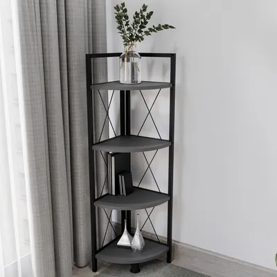 Produktbild von VCM Holz Metall Eckregal Aufbewahrung Stand Regal Bücherregal Deko Bücher Standregal Insasi 4