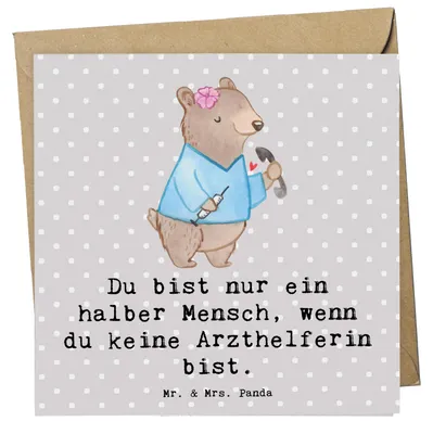 Produktbild von Mr. & Mrs. Panda Grußkarte Arzthelferin Herz - Grau Pastell - Geschenk, faltkarte, Arztpraxis, Krankenhaus, doppelkarte, Krankgeschrieben, Klappkarte, MFA, Lustig, Beruf