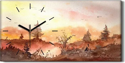 Produktbild von Wandkunst Leinwand Bild Uhr Geräuschlos 60x30 Gemälde Aquarelle Wald Bäume Kunst - schwarze Hände