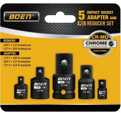 Obrázok produktu pre Sada redukcií pre nárazové skrutkovače, 5 kusov: 1/4", 3/8", 1/2", 3/4"
