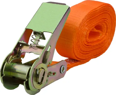 Produktbild von Spanngurt mit Ratsche | 25mm breit | 5m lang | bis 700kg | Spanngurt orange | Zurrgurt für Ladungssicherung | Spanngurt mit Doppelspitzhaken | Gurtband