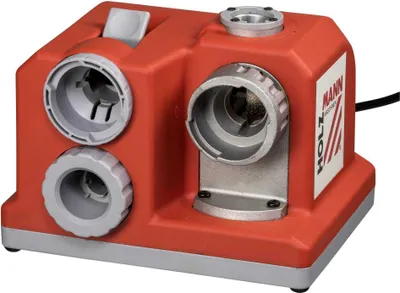 A red and gray drill bit sharpener is shown against a white background.