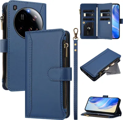 Obrázek produktu pro Pouzdro pro Xiaomi 15 Ultra, zipem, peněženkovéPolyuretankožené flip pouzdro s kapsami na karty, stojánkem a poutkem na ruku modrý