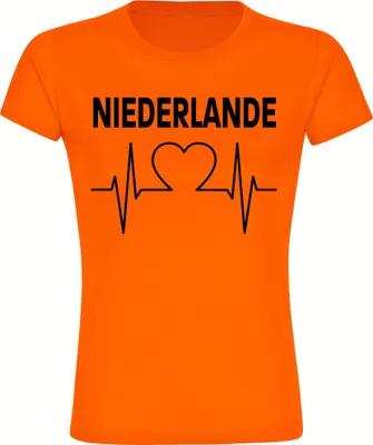 Produktbild von multifanshop Damen T-Shirt - Niederlande - Herzschlag, orange-1, Größe L