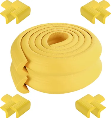 Image de [Pack de 2] 2 mètres de longueur L forme de protection de bord de table Baby Proector + 8 coins (jaune) Doux non toxique