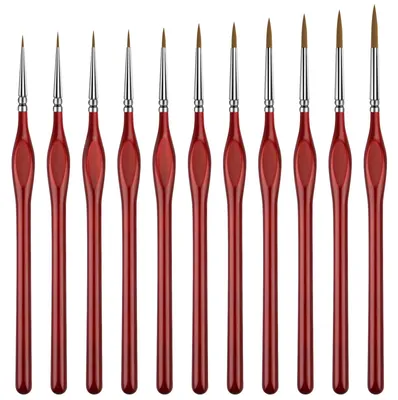 Productafbeelding van Detailpenselen-set - Fijne punt voor precisiewerk - Geschikt voor acrylverf, aquarel, olieverf, nagelkunst en modelbouw - 11 stuks, rood