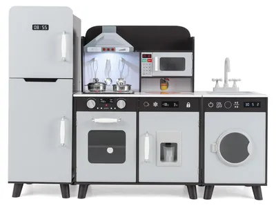 Immagine prodotto di Cucina giocattolo per bambini con luci e suoni, in legno, con accessori. Set di giocattoli, colore marrone e grigio